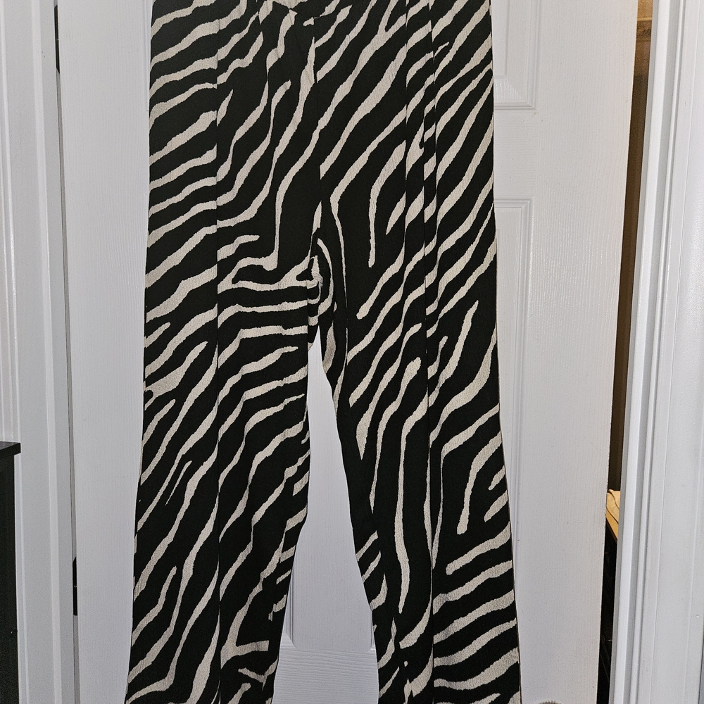 H&M Black and White Wide Leg Pants - Zebra Print